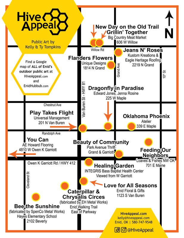 map of murals in Enid, OK, by Hive Appeal